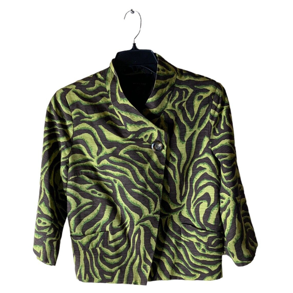 Silklano 100% Silk Blazer Womens XL Animal Print Asymmetric Front Suit Jacket